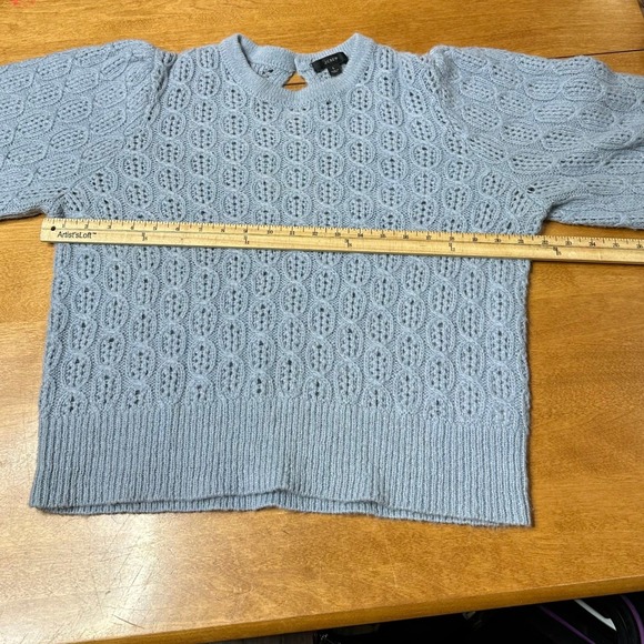 J. Crew Balloon Sleeve Cable Knit Sweater Dusty Blue Alpaca Wool Blend Preppy L - Picture 4 of 9